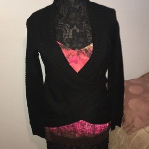 Beautiful black wrap sweater paired with a tank